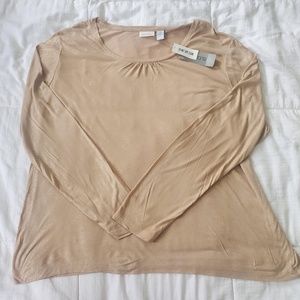 NWT CHICO'S SHIRRED DELIGHT TAN TOP - SIZE 3 (XL)